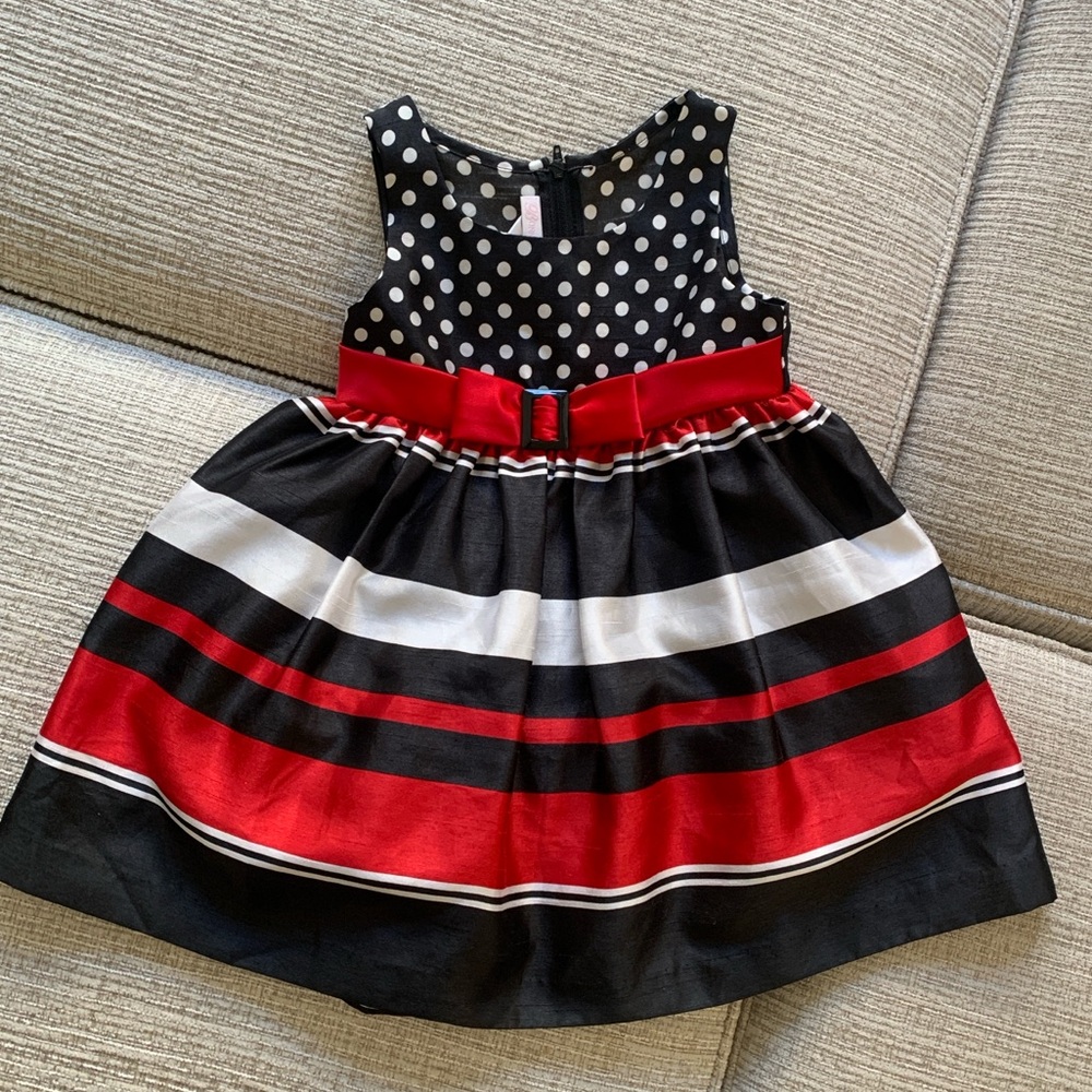Bonnie Baby Polka Dot & Striped Dress - Black, White, & Red - 24M toddler girl